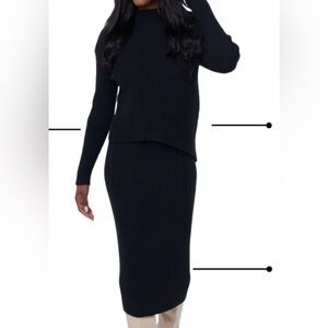Remi Bader Black Ribbed Asymmetrical Sweater and Skirt Set
